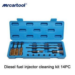 MRCARTOOL ชุดทําความสะอาดหัวฉีดคอมมอนเรลดีเซล 14 ชิ้นสําหรับเครื่องมือบํารุงรักษาเครื่องยนต์รถยนต์หัวฉีดทําความสะอาดกล่องเครื่องมือ