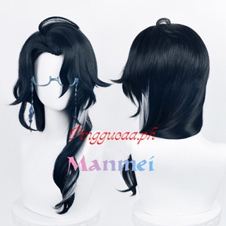 Manmei Genshin Impact Fatui Pantalone Cosplay Wig Blue Black White Hair Anime Heat Resistant Synthetic Wigs