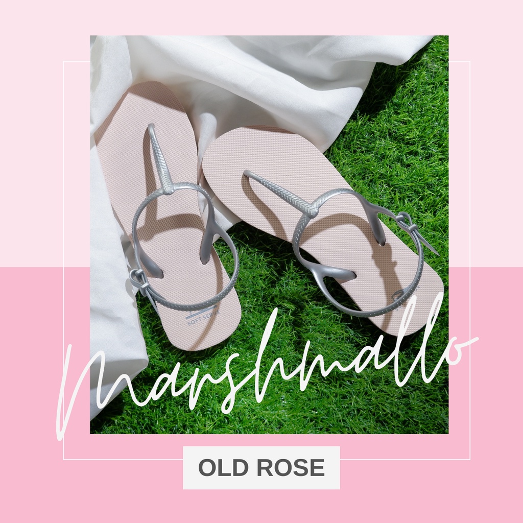 Softserve รองเท้าแตะคีบ รัดส้น ยางพาราแท้ สี Marshmallow-Old rose