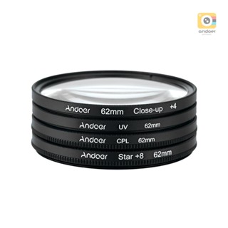 Andoer 62mm UV+CPL+Close-Up+4 +Star 8-Point Filter Circular Filter Kit Circular Polarizer Filter Macro Close-Up Star 8-Point Filter with Bag for   Pentax  DSLR Camera