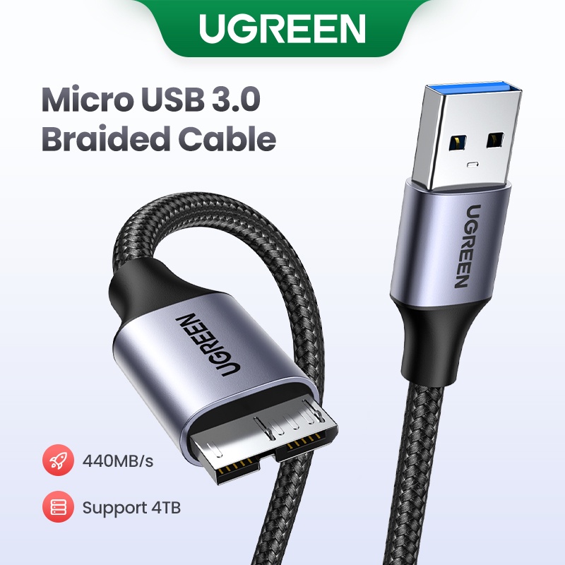 Ugreen สายเคเบิล Micro USB 3.0 USB 3.0 A เป็น Micro B ไนล่อนถัก ฮาร์ดไดรฟ์ภายนอก สําหรับ Samsung Gal