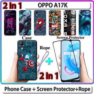 2 IN 1 เคส OPPO A17K พร้อมกระจกนิรภัยกันรอยหน้าจอโค้ง เซรามิค LOL และการออกแบบฮีโร่