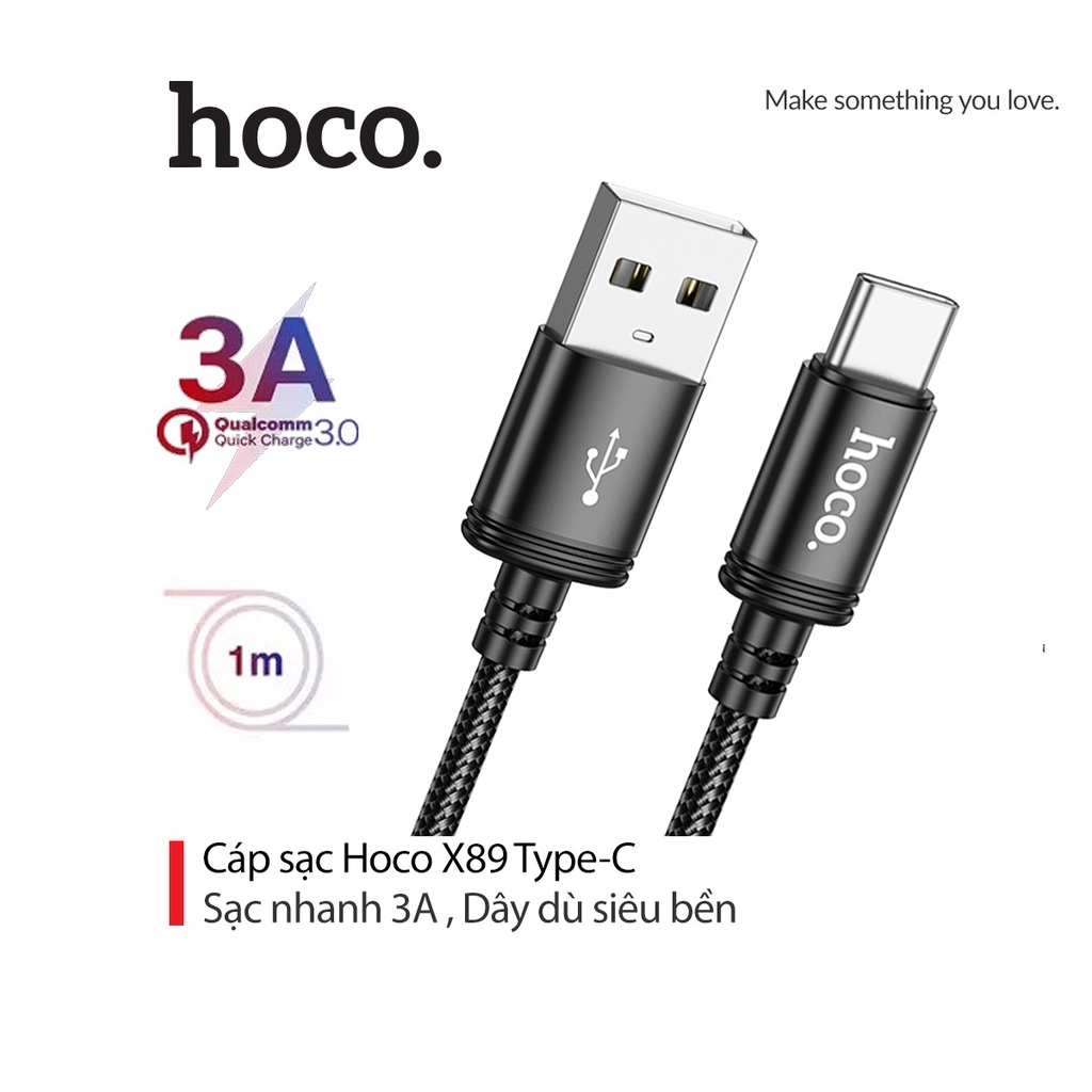 Hoco X89 Type-C 3A สายชาร์จป้องกันการแตกหักยาว 1M สําหรับ Android (สีดํา)