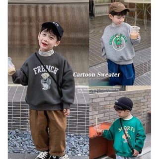 เด็กผู้ชายการ์ตูนคอกลมเสื้อกันหนาวฤดูใบไม้ร่วงและฤดูหนาวพิมพ์เด็กใหญ่เสื้อสวมหัวหลวม