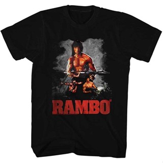 เสื้อยืดผ้าฝ้ายพรีเมี่ยม เสื้อยืด พิมพ์ลายฉากแอคชั่น Rambo สําหรับผู้ใหญ่