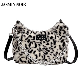 Jasmin NOIR กระเป๋าสะพายไหล่ สะพายข้าง สายโซ่ ประดับขนเฟอร์ สําหรับผู้หญิง