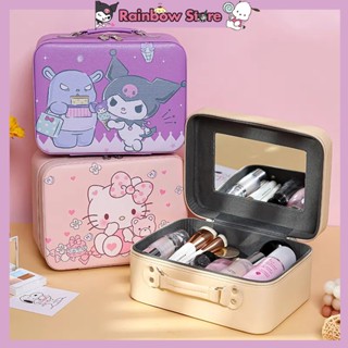 การ์ตูนน่ารัก Kuromi เคสเครื่องสําอาง เดสก์ท็อป พลัสไซซ์ หนัง PU กล่องเก็บเครื่องสําอาง กระจก แบบพกพา กล่องเก็บของ