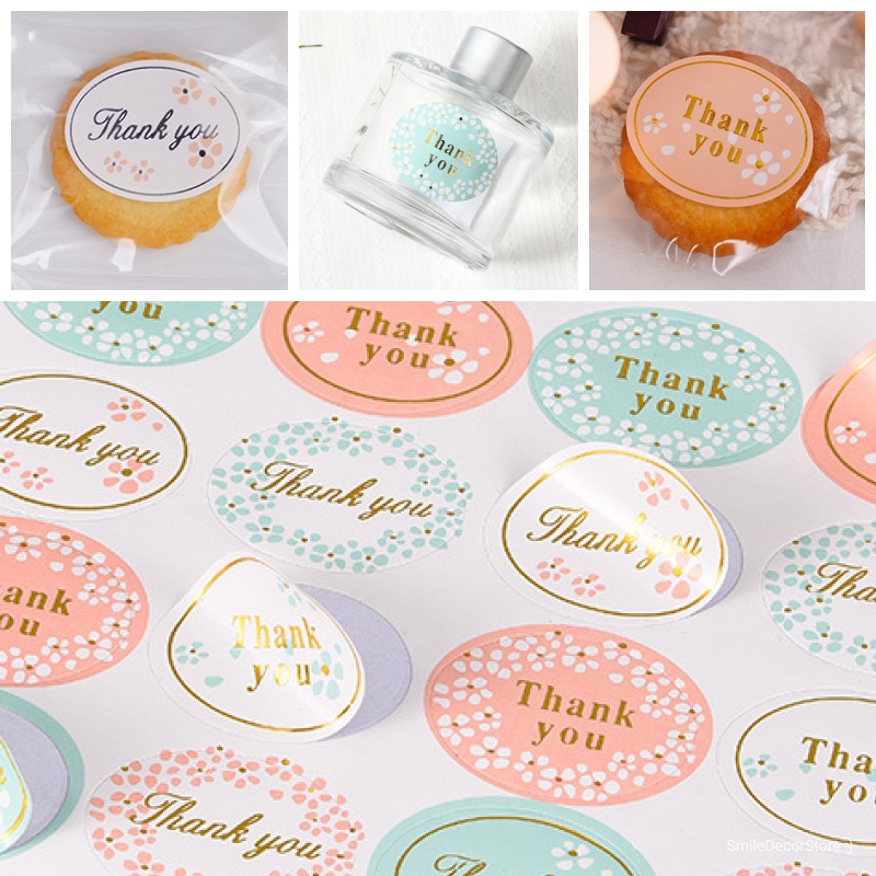 [พร้อมส่ง] สติ๊กเกอร์ Thank You แพ็ก 72 ดวง ขนาด 3.2x2.5cm ไดคัทวงรี อักษรสีบรอนซ์ สติ๊กเกอร์ตกแต่ง สวย หรูหรา ลายดอกไม้