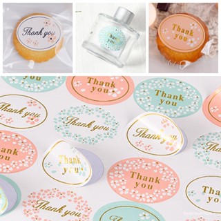 [พร้อมส่ง] สติ๊กเกอร์ Thank You แพ็ก 72 ดวง ขนาด 3.2x2.5cm ไดคัทวงรี อักษรสีบรอนซ์ สติ๊กเกอร์ตกแต่ง สวย หรูหรา ลายดอกไม้