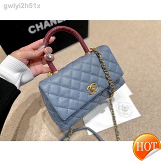 ☜【Free Shipping】Cowhide  women bag Rainbow handle ladies tote bag Blue diamond shoulder bag Fashion chain messenger bag