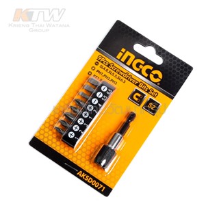 INGCO ชุดดอกไขควง 9 ตัวชุด รุ่น AKSD0071 ( 9 pcs Screwdriver Bits Set )  ดอกไขควง ผลิตจากวัสดุเหล็ก S2 B