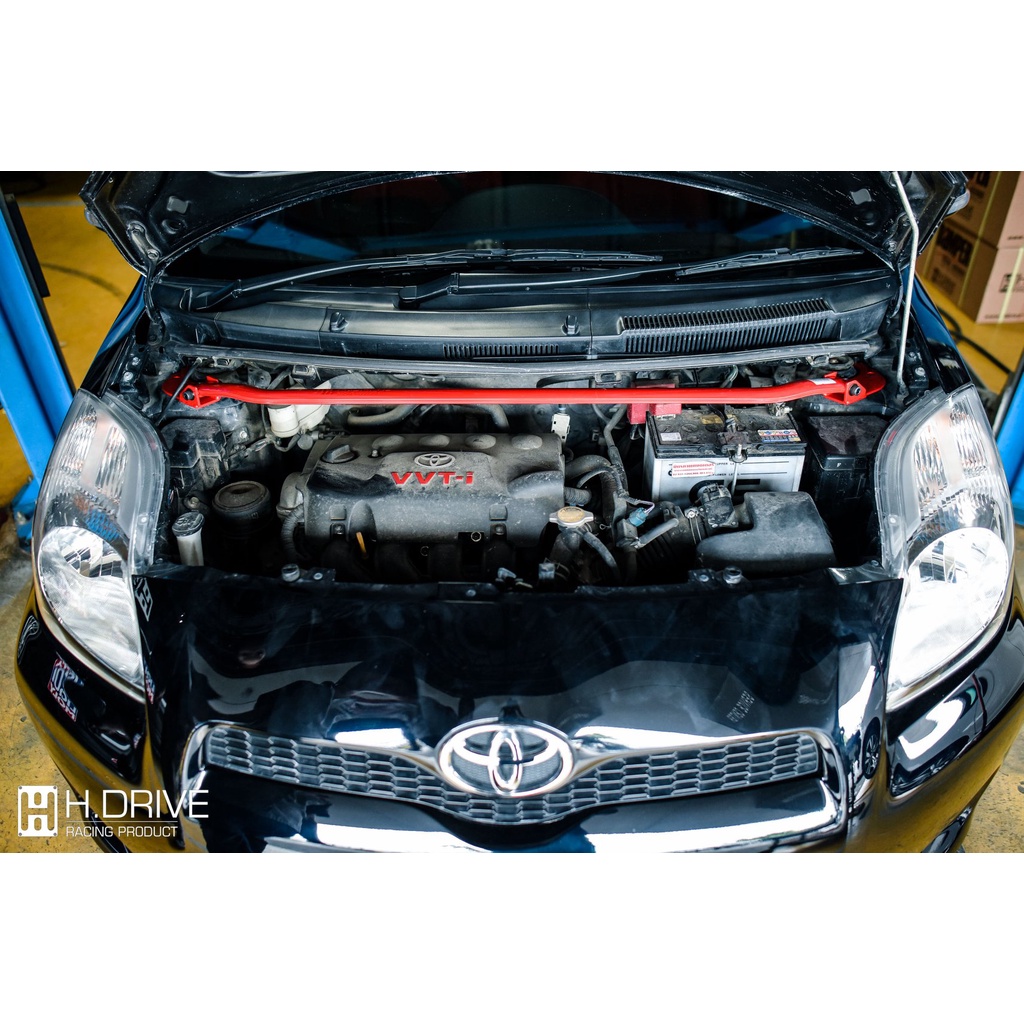 ค้ำโช๊คหน้า H-Drive Toyota Yaris NCP91 (06-12), Vios NCP93 (07-12) ตรงรุ่น ไม่ต้องดัดแปลง วัสดุอลูมิ