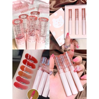 ลิปหมีตัวดัง CP122 SET3ชิ้น  ลิปกลอส เกลี่ยง่าย เนื้อกํามะหยี่ สีนู้ด ติดทนนาน สีชมพู เคลือบริมฝีปาก สีนู้ด สไตล์เกาห