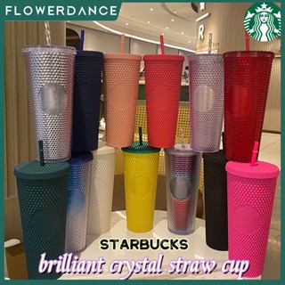 ถ้วยพลาสติกที่นำกลับมาใช้ใหม่ของ Starbucks Durian Diamond Pattern Starbucks Tumbler พร้อมฟาง710Ml/24Oz สามารถนำมาใช้ใหม่ได้หลายสีให้เลือก Flowerdance