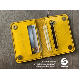 กระเป๋าแฮนด์เมดหนังแท้ ตอกชื่อฟรี เลือกสีหนังและสีเชือกฟรี Handicraft genuine leather wallet