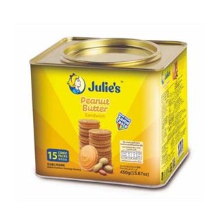 (แบบปี๊บ)ขนมนำเข้า!!! ขนมปังกรอบสอดไส้ครีมเนยถั่ว จูลี่ส์ Julies Peanut Butter Sandwich 450g.