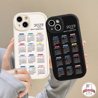 เคสโทรศัพท์มือถือ TPU นิ่ม ป้องกันเลนส์กล้อง ปิดด้านหลัง ลายปฏิทิน Happy Everyday 2023 สําหรับ iPhone 11 14Plus 6 6s 7 8 Plus 14 12 13 Pro MAX XR X XS MAX SE 2020