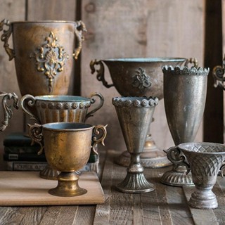 ♞✈Juhan Classical Goblet แจกันดอกไม้กระถางดอกไม้ Retro European Iron Art การจัดดอกไม้เรือเชิงเทียนสีทอง