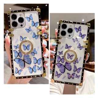 เคสไอโฟนเหลี่ยมน้ำแข็งขาวผีเสื้อฟ้า/ม่วง i7-14promax (Case iphone) เคสมือถือ เคสผีเสื้อ เคสน้ำแข็ง เคสไฮโซ เคสดำทอง