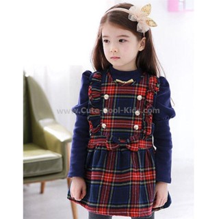 Dress-157 ชุดกระโปรงสาวน้อย แบบเกาหลี - สีน้ำเงิน Size-110 (4-5Y)