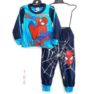 L-PJB-105-thb ชุดนอนเด็ก สีฟ้า ลายSpider Size-90 (1-2Y)