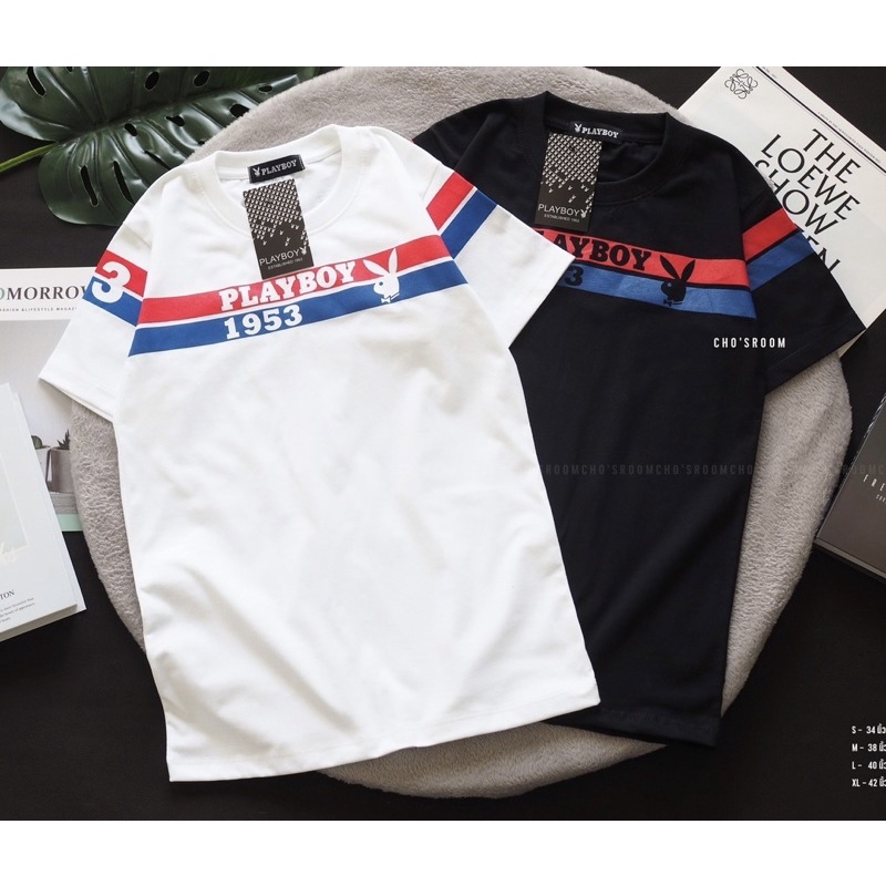 พร้อมส่ง เสื้อเพลบอย playboy งานสกรีนแถบสุดเท่ ผ้าคอตตอนล้วน เกรดพรีเมี่ยม นิ่ม 