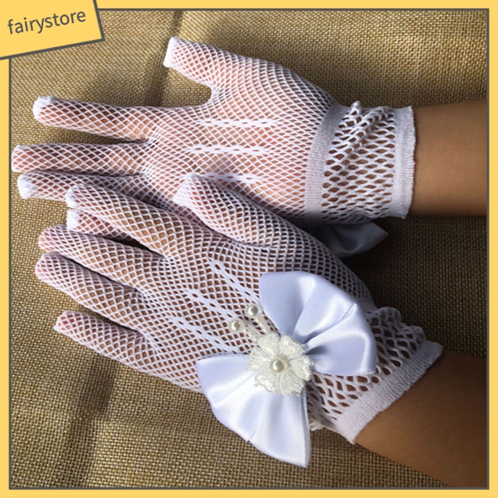 Fairystore| ถุงมือ กันลื่น ลายดอกไม้ สีพื้น สไตล์โรแมนติก สําหรับเด็ก มี 1 คู่