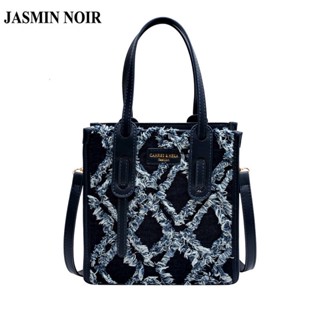 Jasmin NOIR กระเป๋าถือ กระเป๋าสะพายไหล่ ผ้ายีน ลายสก๊อต สีตัดกัน สําหรับสตรี