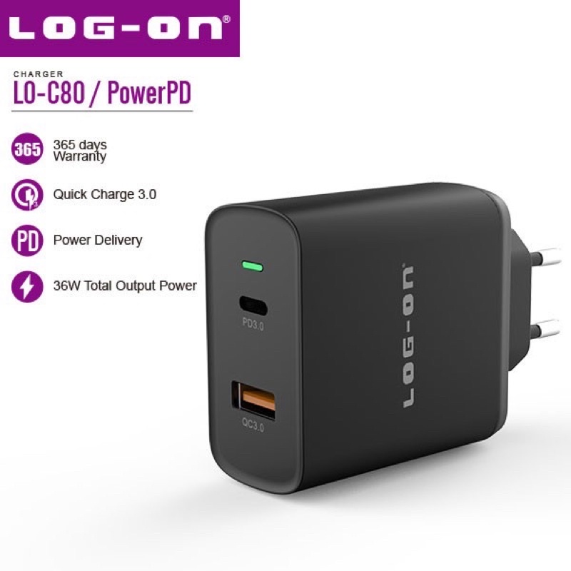 LOG ON CHARGER จัดส่งที่รวดเร็ว QC 3.0 LO-C80 + USB