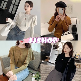 JJ shop 💜พร้อมส่ง เสื้อแขนยาว ไหมพรมดีเทล 2ชิ้น ผ้าร่องเรียบหรูใส่สบาย "M3911" -N
