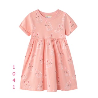 Dress-1041 ชุดกระโปรงเด็กผู้หญิงสีชมพูกระต่าย