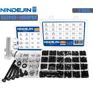 Nindejin ชุดสกรูหัวหกเหลี่ยม เหล็กคาร์บอน สเตนเลส M3-M6 1060 ชิ้น M2-M5 552 ชิ้น