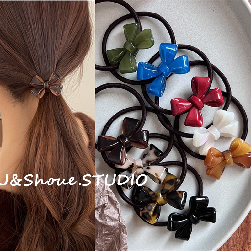 Kf538 Koean สไตล์แฟชั่นเรียบง่าย retro acetate สามมิติ bowknot hairties ยางรัดอุปกรณ์เสริมผู้หญิง