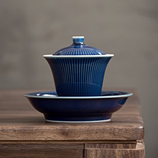 Jilan Sancai Gaiwan ถ้วยชาเซรามิค ลายแนวตั้ง พร้อมฝาปิด ของใช้ในครัวเรือน