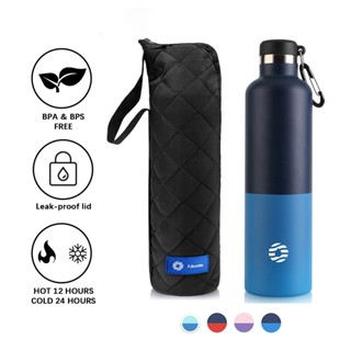 Fjbottle ขวดน้ําสุญญากาศ สเตนเลส ขนาด 1000 มล. พร้อมกระเป๋า และหัวเข็มขัด สําหรับปีนเขา