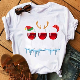 shirtWine Glass Christmas T-shirt Hat Print Ladies Plus Size