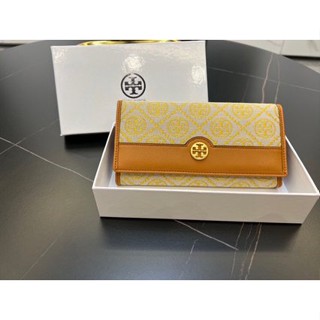 Tory Burch ใหม่ กระเป๋าสตางค์ ใบยาว แบบพับได้ ขนาดเล็ก แฟชั่นสําหรับสตรี