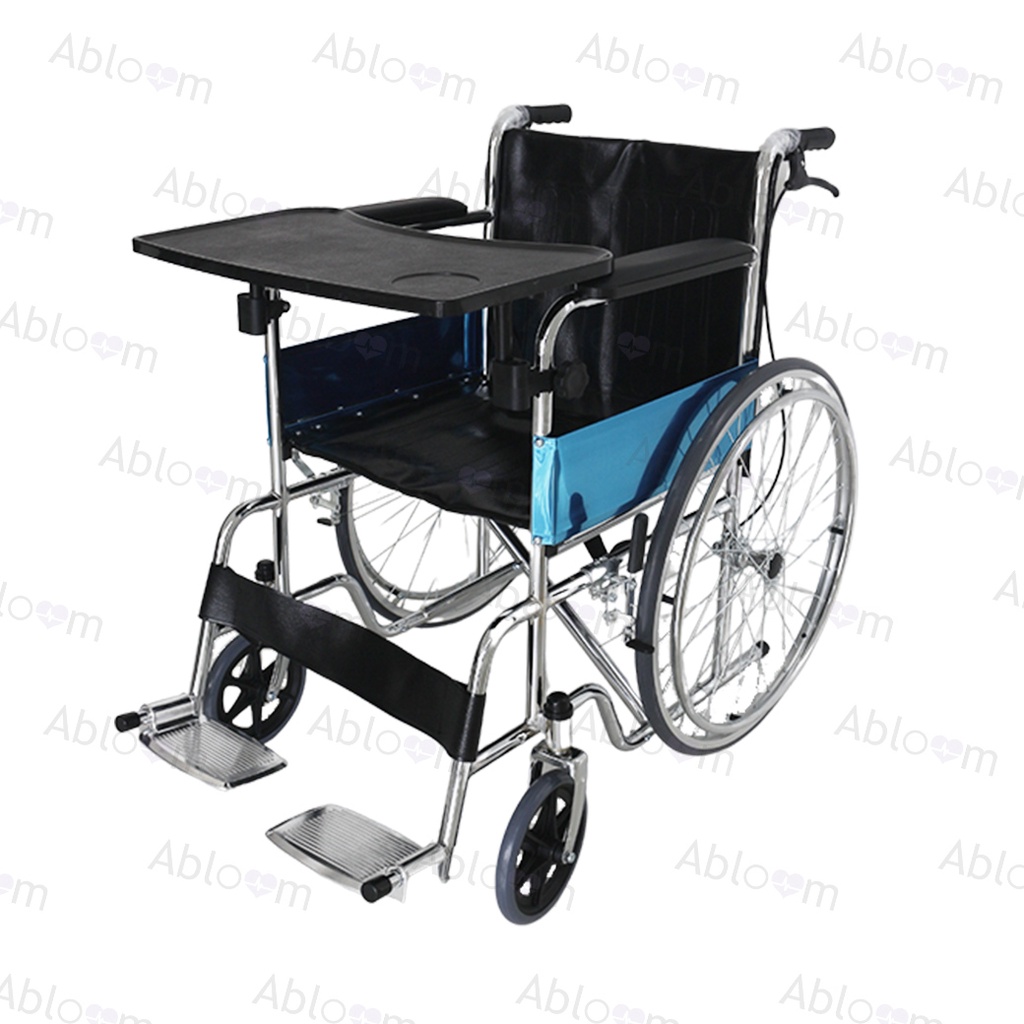 Abloom รถเข็นผู้ป่วย รุ่นมาตรฐาน (ล้อซี่ลวด) เบาะหนัง PVC – สีดำ พับได้  Standard Steel Wheelchair with PVC leather ราคา ถูกที่สุด ดีลบีเคเค แกลเลอรีภาพที่ 6