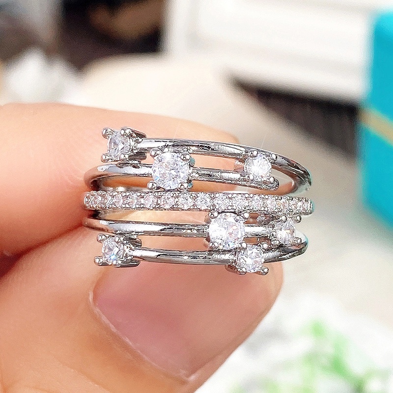เงินสเตอร์ลิง 925 Multi-layer Cross Finger แหวนประกาย Cubic Zirconia ใหม่งานแต่งงานแหวนผู้หญิงแฟชั่นโมเดิร์นเครื่องประดับหญิง