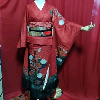 เซ็ตฟูริโซเดะสีแดง ชุดกิโมโนแขนยาว