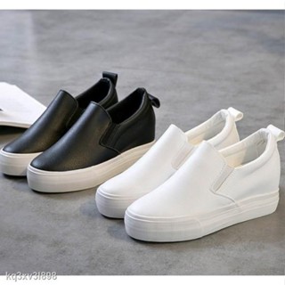 (TB121)สลิปออนหนังเสริมส้น 34-39 (ขาว,ดำ)ส้นสูง7cm/2.8 **พรีออเดอร์
