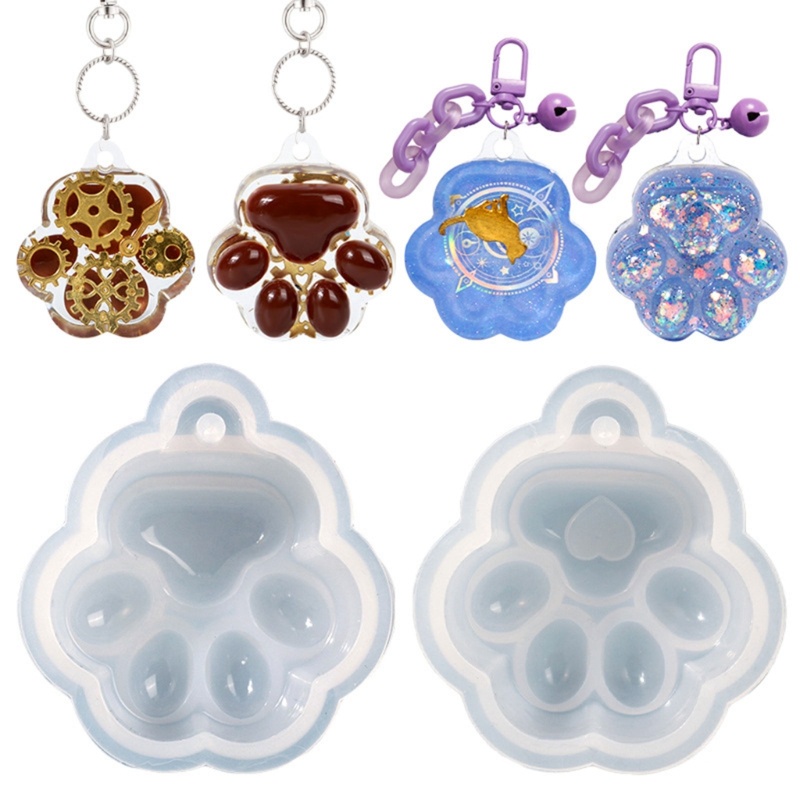 Let* พวงกุญแจแม่พิมพ์ซิลิโคนเรซินแมวแม่พิมพ์เรซินพร้อมจี้หลุม Charms แม่พิมพ์