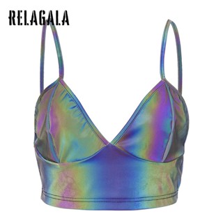 Relagala เสื้อกล้าม คอวีลึก สะท้อนแสง เลเซอร์ เซ็กซี่ แฟชั่น สําหรับผู้หญิง