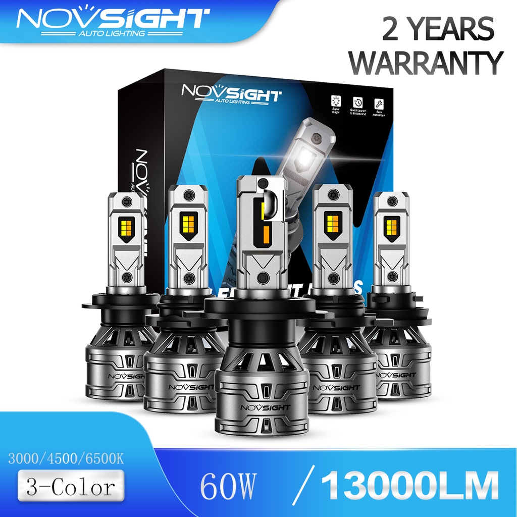 Novsight 1 คู่ N61T 9005 9006 H4 H11 H7 ไฟหน้ารถ LED หมอกหลอดไฟ 3000K/4500K/6500K 3 สีไฟ 13000LM 60W