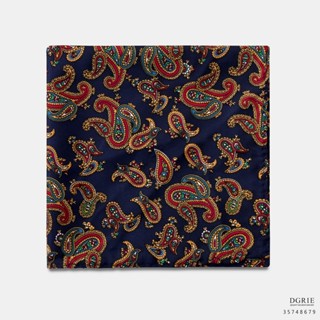 Navy Blue Fancy Paisley Graphics F/F Pocket Square-ผ้าเช็ดหน้าลายลูกน้ำกราฟิก