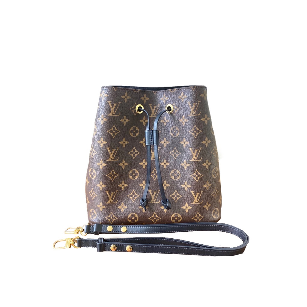 ℗▫LV Louis Vuitton Bucket Bag Ladies Presbyopia Black Bucket Shoulder Messenger Bag ของแท้