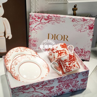 Dior family Ruyi red tiger cup European bone china coffee cup and saucer set, high beauty, light luxury