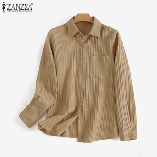 Zanzea เสื้อเชิ้ตแขนยาว คอปก สีพื้น สําหรับผู้หญิง