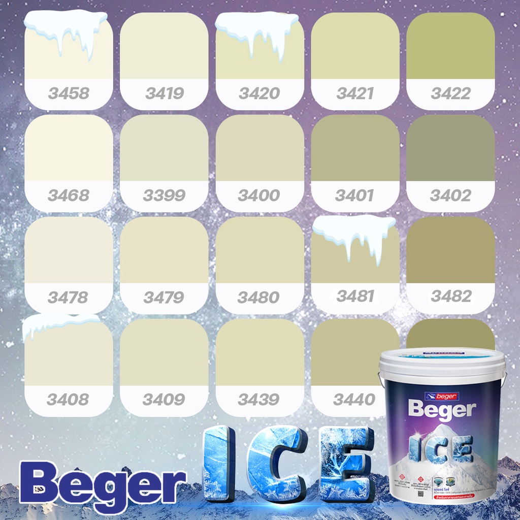 สีทาบ้าน 18 ลิตร Beger สีเขียวหม่น กึ่งเงา Beger ICE สีทาภายนอกและใน เช็ดล้างได้ กันร้อนเยี่ยม เบเยอร์ ไอซ์