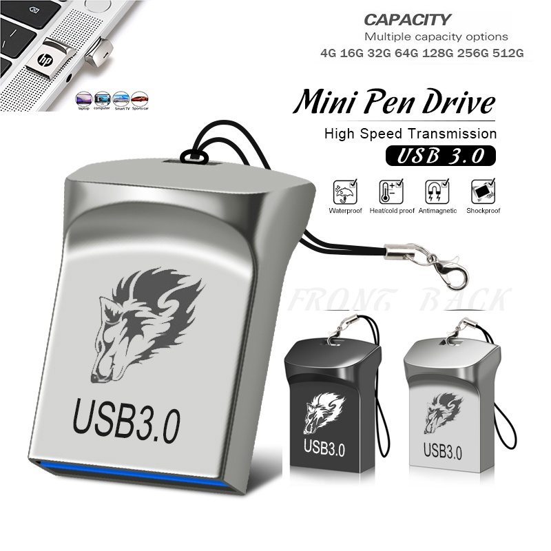 แฟลชไดรฟ์ USB3.0 512GB 256GB 128GB 64GB 32GB 16GB 4GB ขนาดเล็ก พร้อมพวงกุญแจ